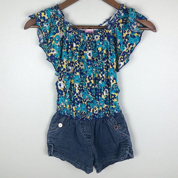 Candie's Other - 3/$20 Candie's Floral Flutter Denim Shorts Romper